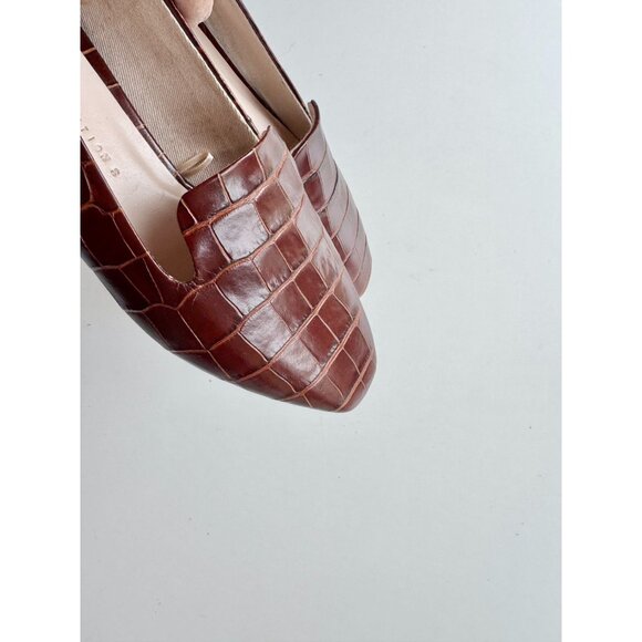 ZARA Chocolate Brown Croc Embossed Faux Leather Slipper Loafers, Size 36 - Picture 5 of 14